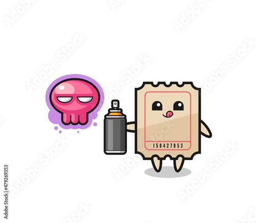ticket cartoon make a graffiti with a spray paint