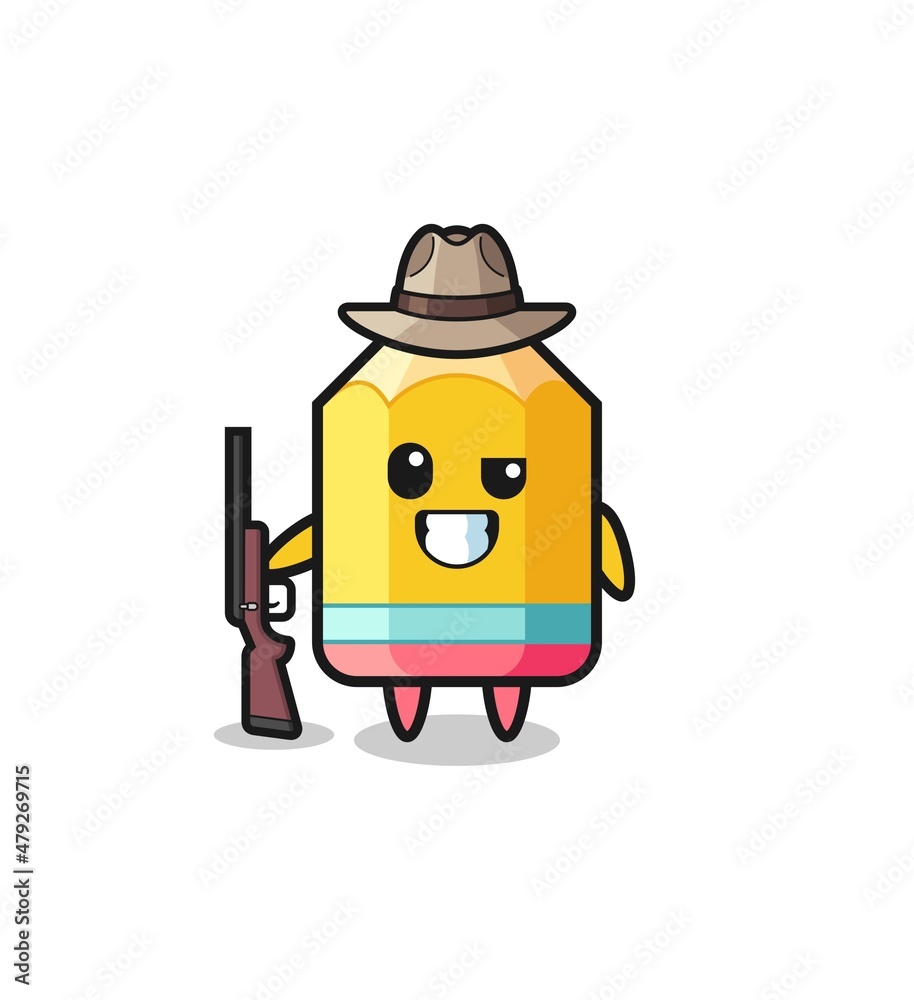pencil hunter mascot holding a gun