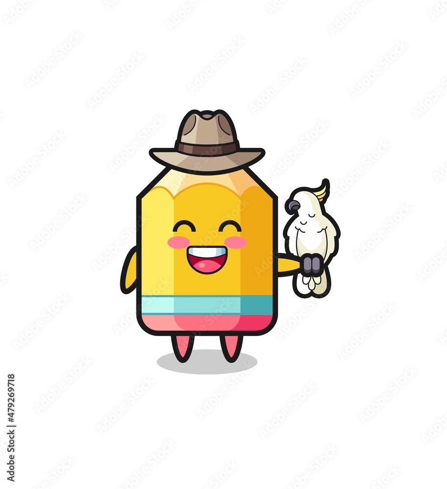 Obraz premium pencil zookeeper mascot with a parrot