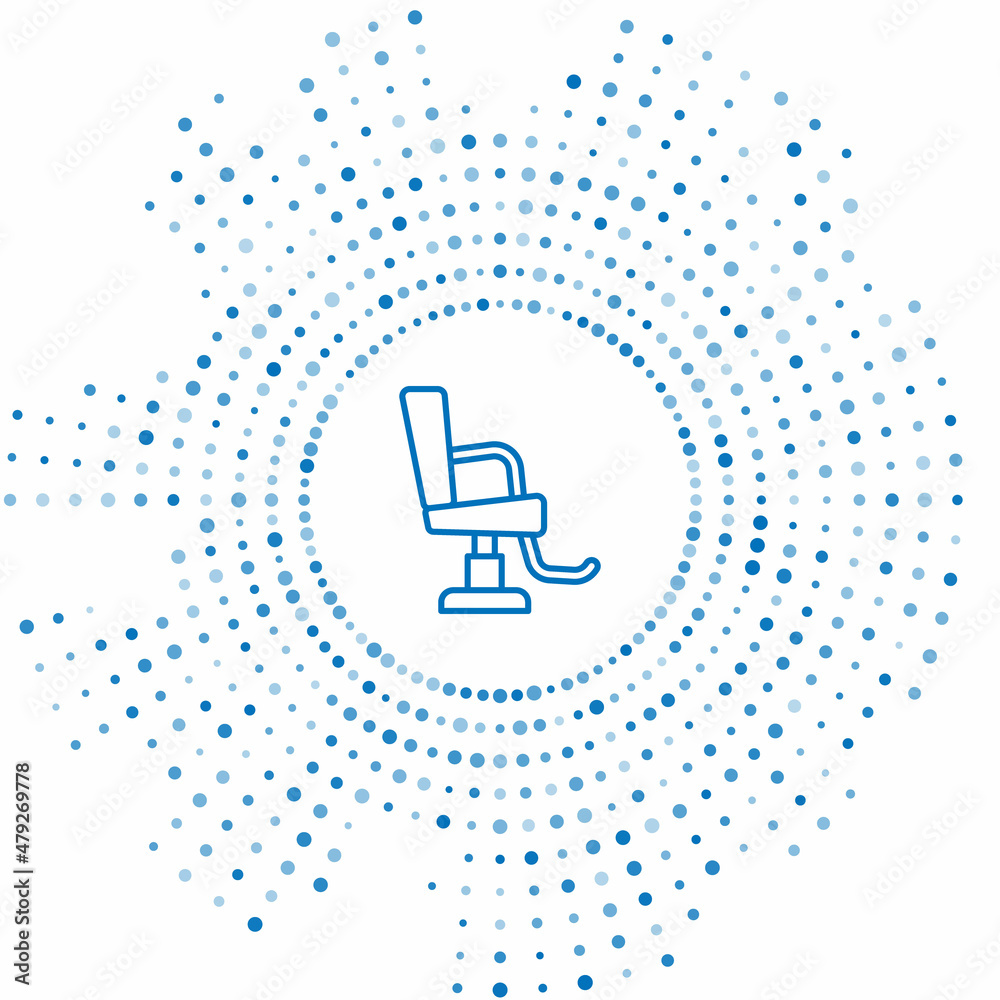 Blue line Barbershop chair icon isolated on white background. Barber armchair sign. Abstract circle random dots. Vector Blue line Barbershop chair icon isolated on white background. Barber armchair sign. Abstract circle random dots. Vector