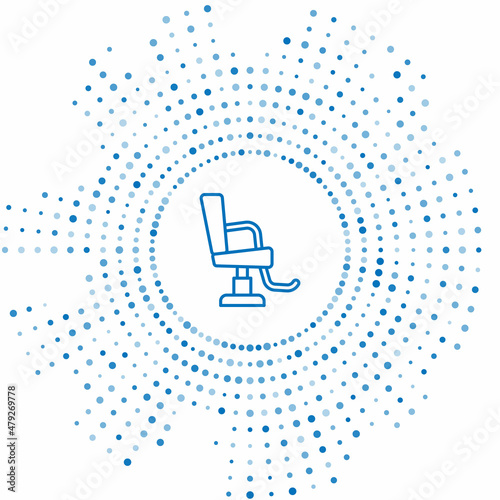 Blue line Barbershop chair icon isolated on white background. Barber armchair sign. Abstract circle random dots. Vector