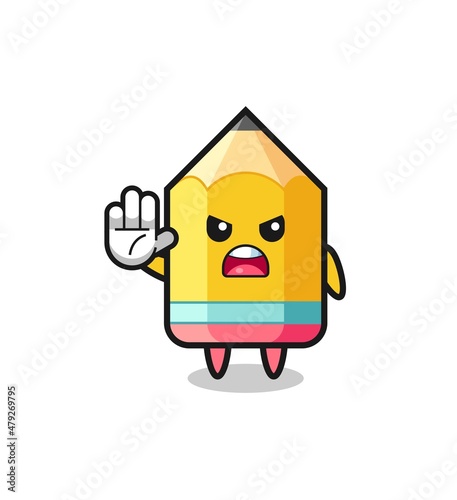 pencil character doing stop gesture