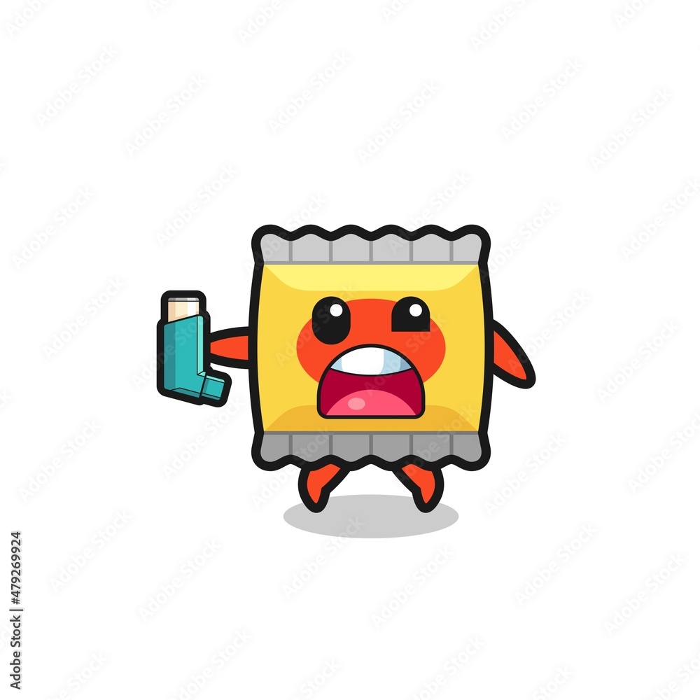 snack mascot having asthma while holding the inhaler snack mascot having asthma while holding the inhaler