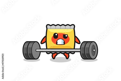 cartoon of snack lifting a barbell