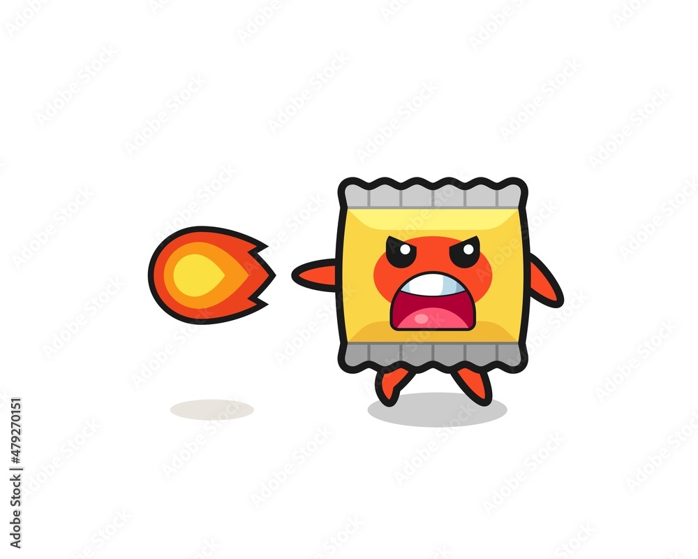 cute snack mascot is shooting fire power