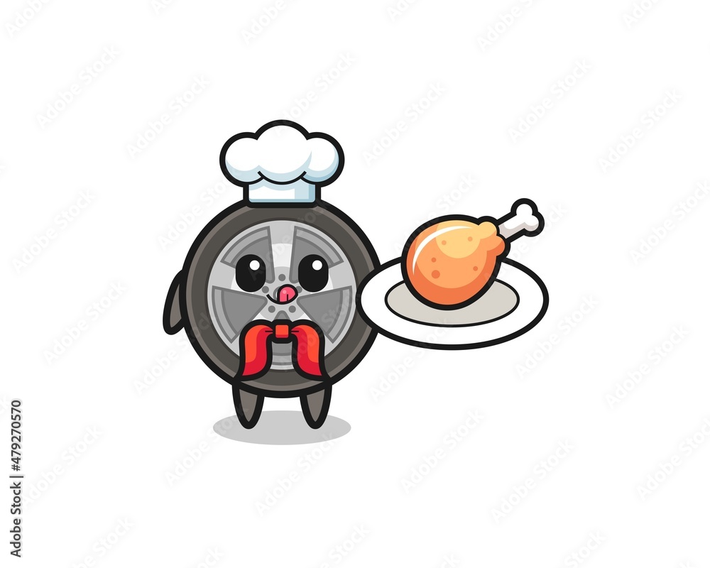 car wheel fried chicken chef cartoon character car wheel fried chicken chef cartoon character