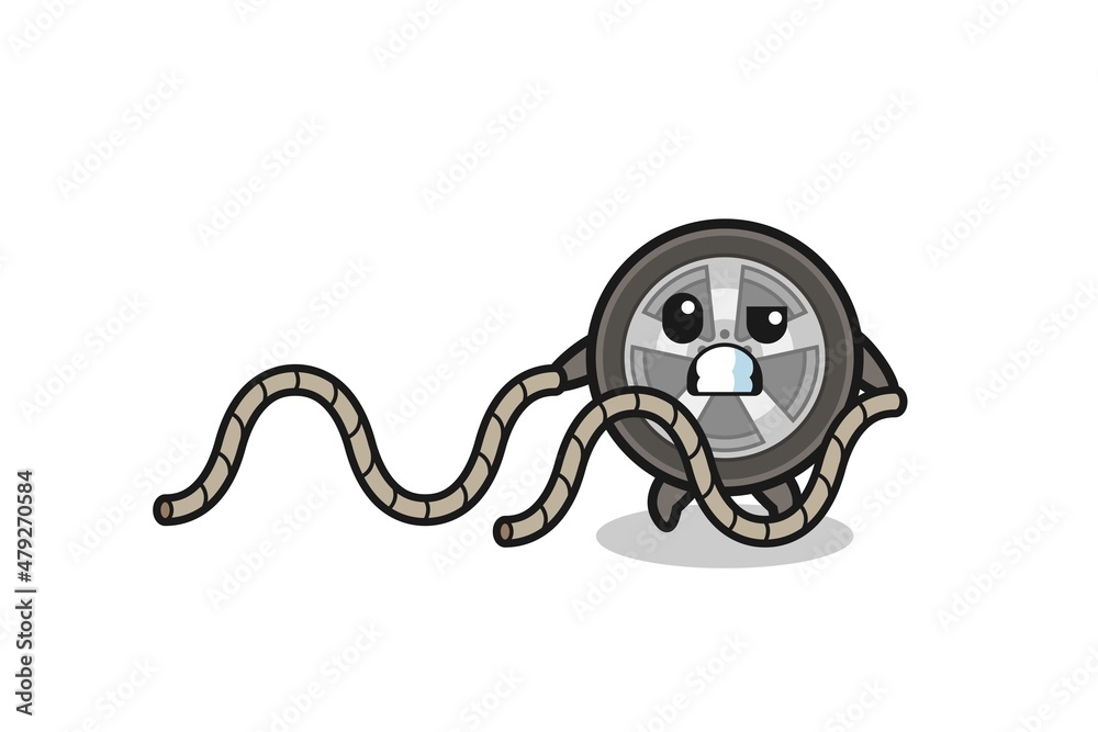 illustration of car wheel doing battle rope workout illustration of car wheel doing battle rope workout