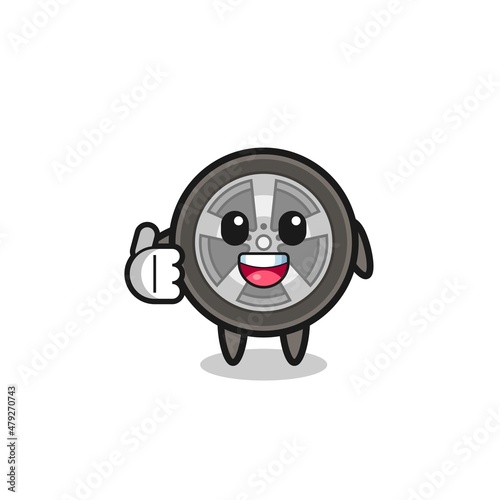 car wheel mascot doing thumbs up gesture