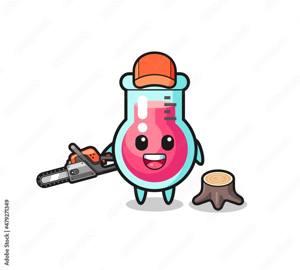 laboratory beaker lumberjack character holding a chainsaw laboratory beaker lumberjack character holding a chainsaw