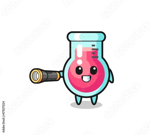 laboratory beaker mascot holding flashlight