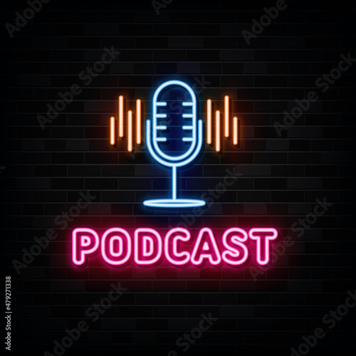 Podcast Neon Signs Vector. Design Template Neon Style