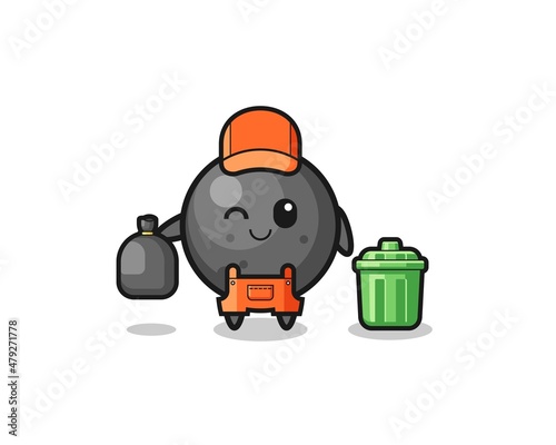 the mascot of cute cannon ball as garbage collector