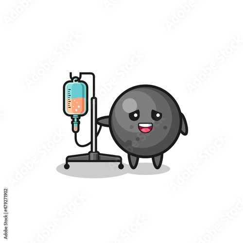 cute cannon ball character standing with infusion pole