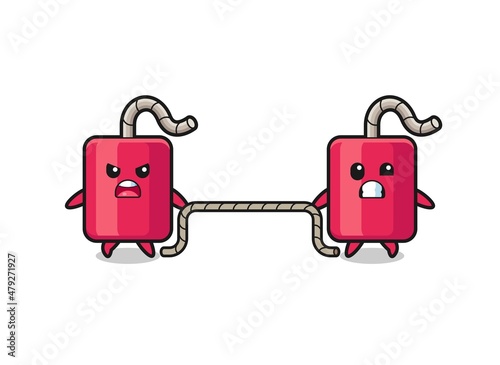 cute dynamite character is playing tug of war game