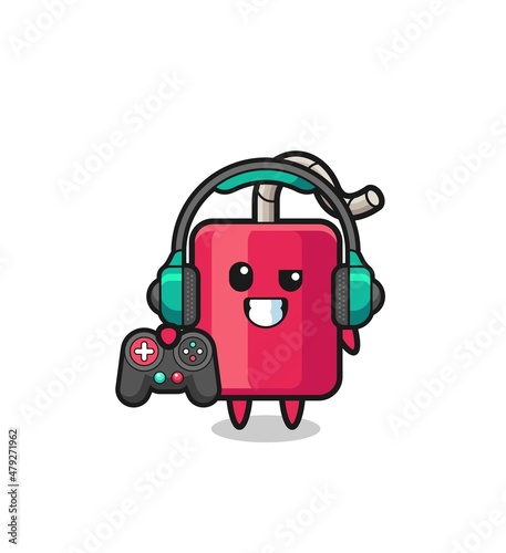 dynamite gamer mascot holding a game controller