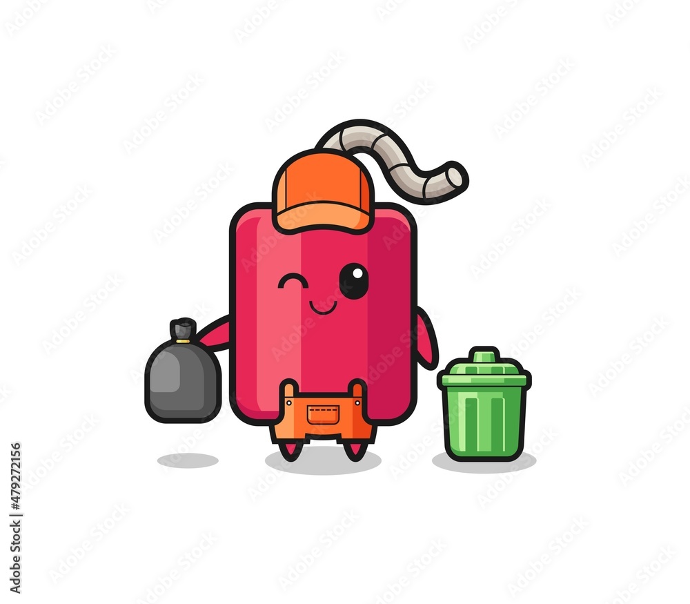 the mascot of cute dynamite as garbage collector the mascot of cute dynamite as garbage collector