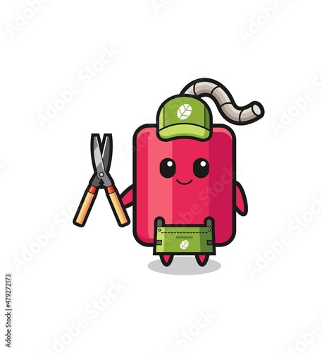 cute dynamite as gardener mascot