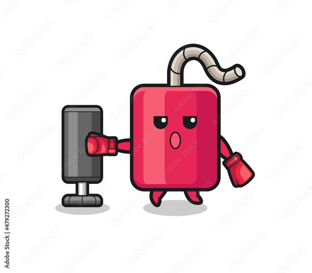 dynamite boxer cartoon doing training with punching bag dynamite boxer cartoon doing training with punching bag