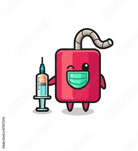dynamite mascot as vaccinator