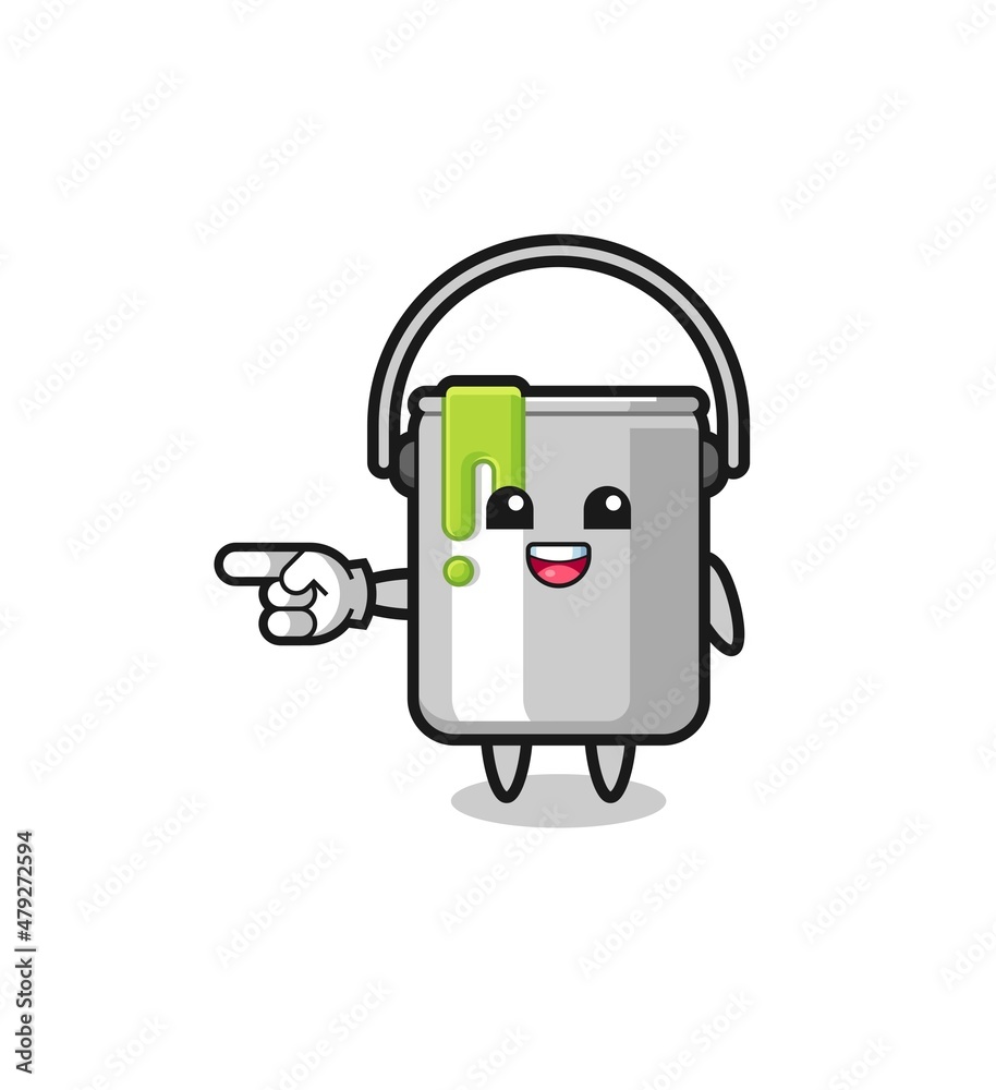 paint tin cartoon with pointing left gesture paint tin cartoon with pointing left gesture