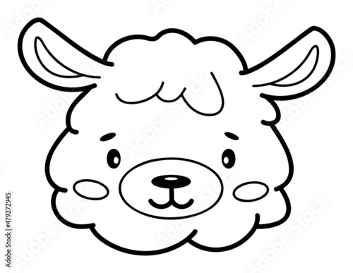 Coloring book or page for kids. Lama black and white outline illustration.