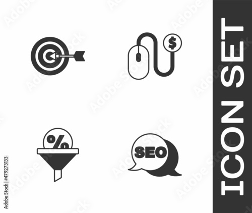 Set SEO optimization, Target, Lead management and Advertising icon. Vector