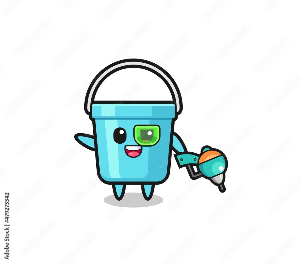 plastic bucket cartoon as future warrior mascot. plastic bucket cartoon as future warrior mascot.
