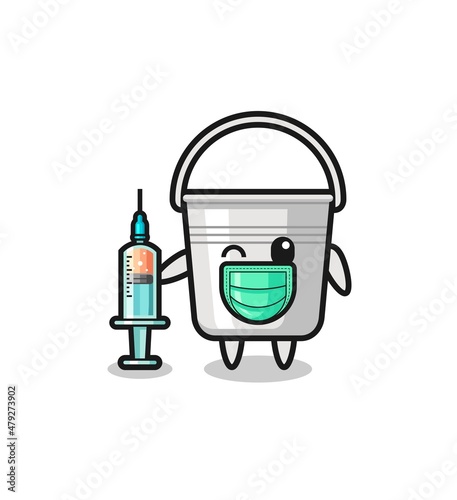metal bucket mascot as vaccinator