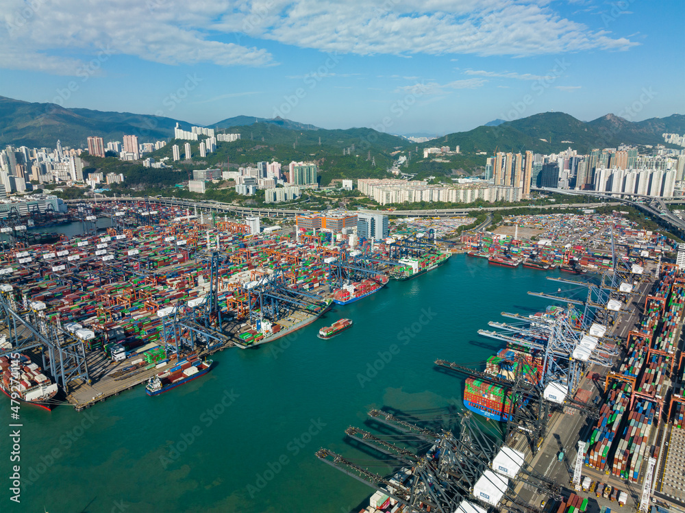 Top down view of Hong Kong cargo terminal port