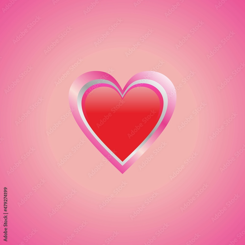 Red shiny hearts vector illustration on pink background. 