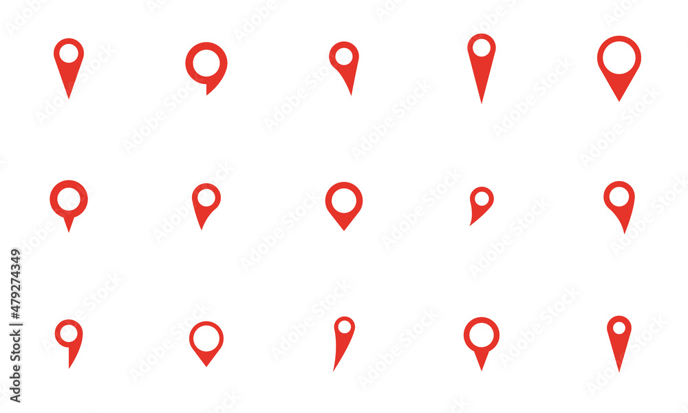 Conjunto de iconos de ubicación. Concepto de punto de ubicación, localización. Ilustración vectorial, diferentes estilos - obrazy, fototapety, plakaty 
