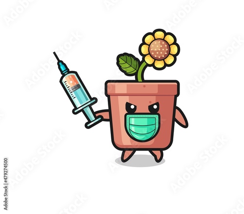illustration of the sunflower pot to fight the virus
