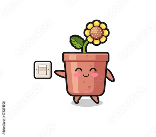 cartoon sunflower pot is turning off light