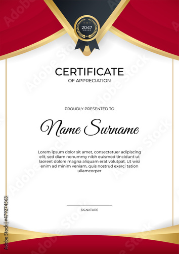 Modern gradient red black gold certificate design Template