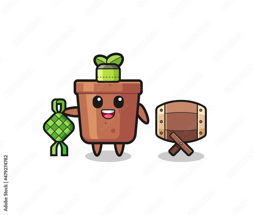 plant pot muslim character are celebrating Eid Al Fitr plant pot muslim character are celebrating Eid Al Fitr