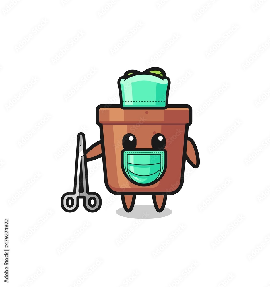 surgeon plant pot mascot character surgeon plant pot mascot character