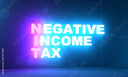 NIT - Negative Income Tax acronym. Lettering illustration concept with keywords. Neon shine text. 3D render