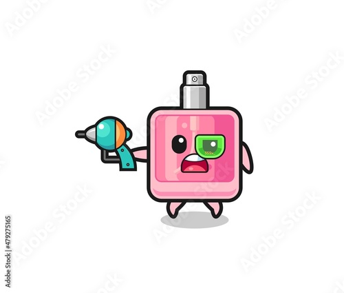 cute perfume holding a future gun