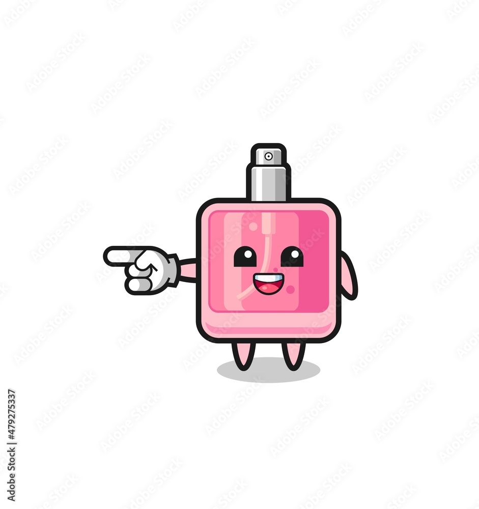perfume cartoon with pointing left gesture perfume cartoon with pointing left gesture