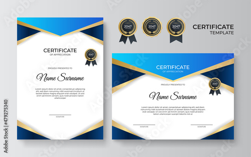 Professional blue gold certificate design Template