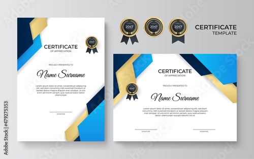 Elegant gradient blue gold certificate design Template