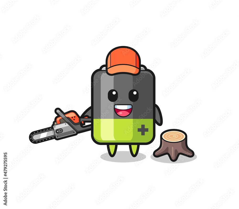 battery lumberjack character holding a chainsaw battery lumberjack character holding a chainsaw