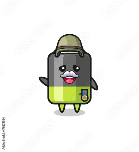 cute battery as veteran cartoon