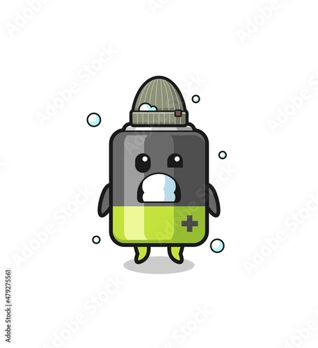 cute cartoon battery with shivering expression