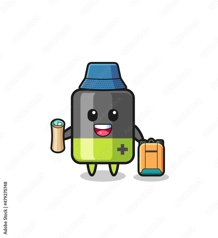 battery mascot character as hiker