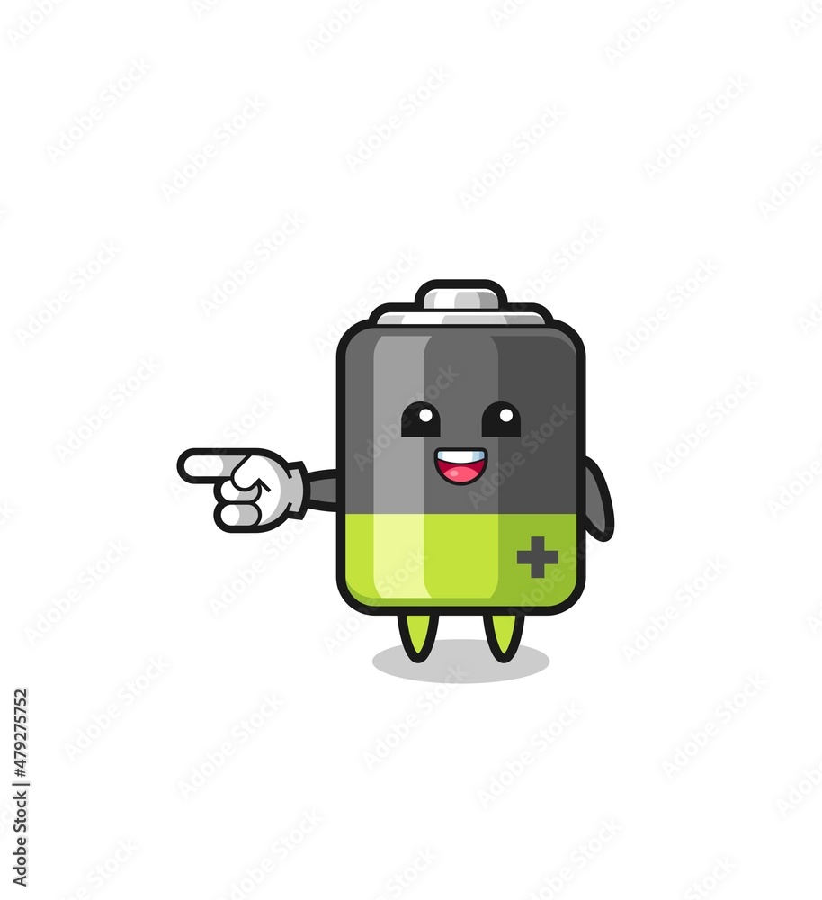 battery cartoon with pointing left gesture battery cartoon with pointing left gesture
