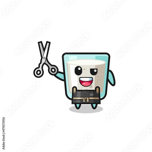 milk character as barbershop mascot