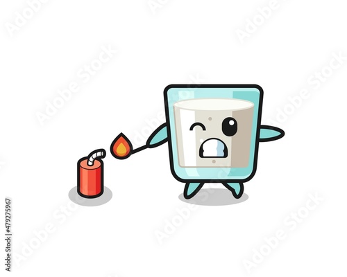 milk mascot illustration playing firecracker