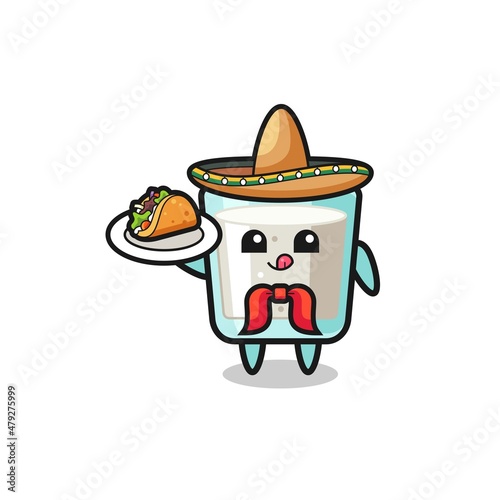 milk Mexican chef mascot holding a taco