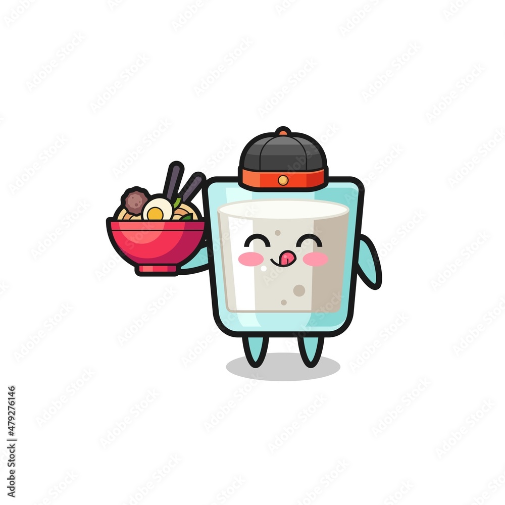 milk as Chinese chef mascot holding a noodle bowl milk as Chinese chef mascot holding a noodle bowl